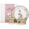 Golden Rabbit Enamelware Child Dinnerware Set: Plate, Mug and Bowl with Lid, Polka Dot Peter(Jemima Puddle-duck)