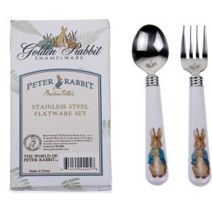 Golden Rabbit Enamelware Flatware Gift Set, Fork and Spoon, Peter Rabbit(Peter Rabbit)