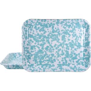 Golden Rabbit Enamelware Quarter Sheet Trays, 12 x 10in, Cobalt Swirl, Set of 2(Sea Glass)