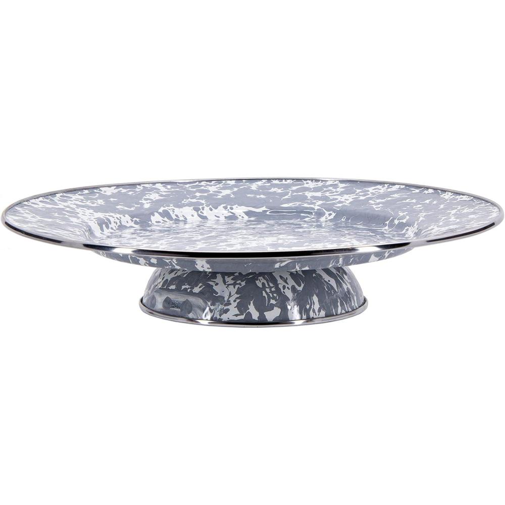 image:imageGolden Rabbit Enamelware Cake Plate 125 inch Red SwirlGrey Swirl