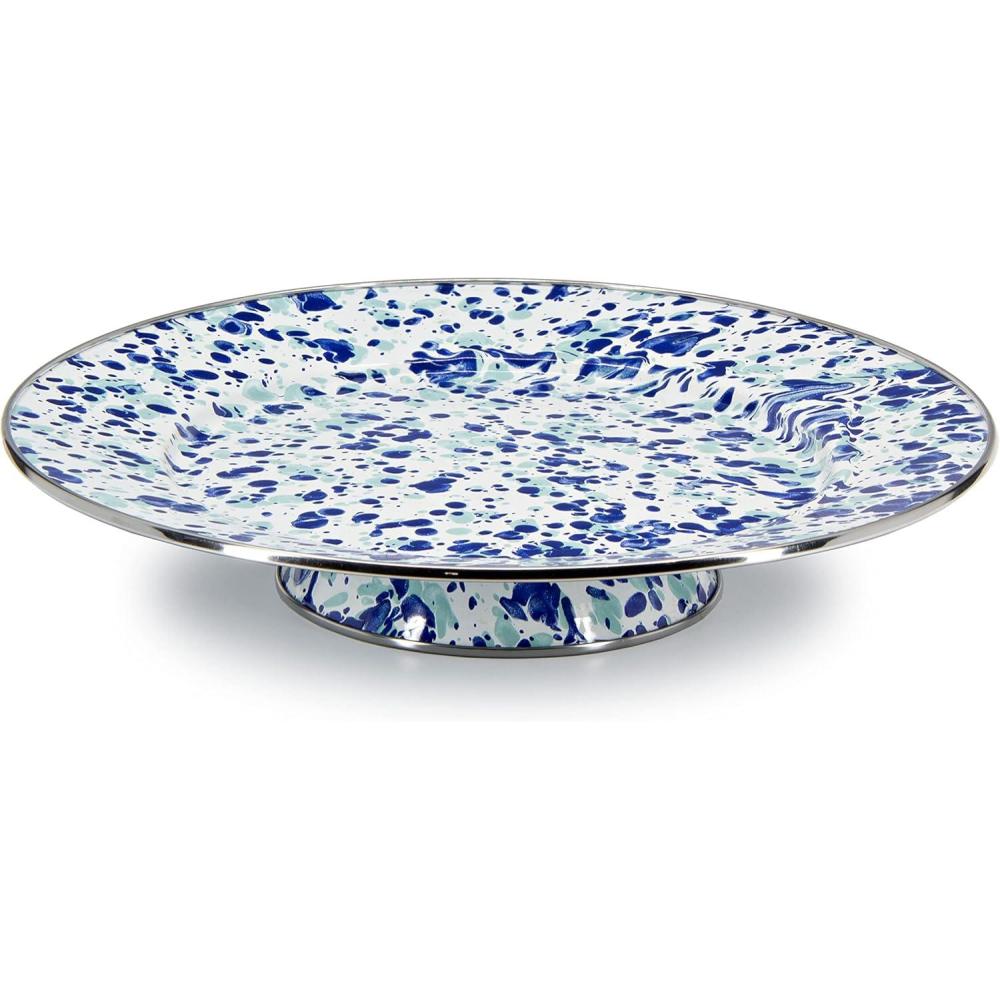 image:imageGolden Rabbit Enamelware Cake Plate 125 inch Red SwirlOcean