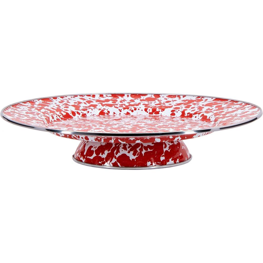 image:imageGolden Rabbit Enamelware Cake Plate 125 inch Red SwirlRed Swirl