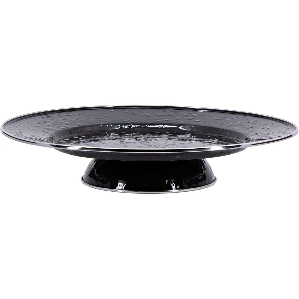 image:imageGolden Rabbit Enamelware Cake Plate 125 inch Red SwirlSolid Black Textured