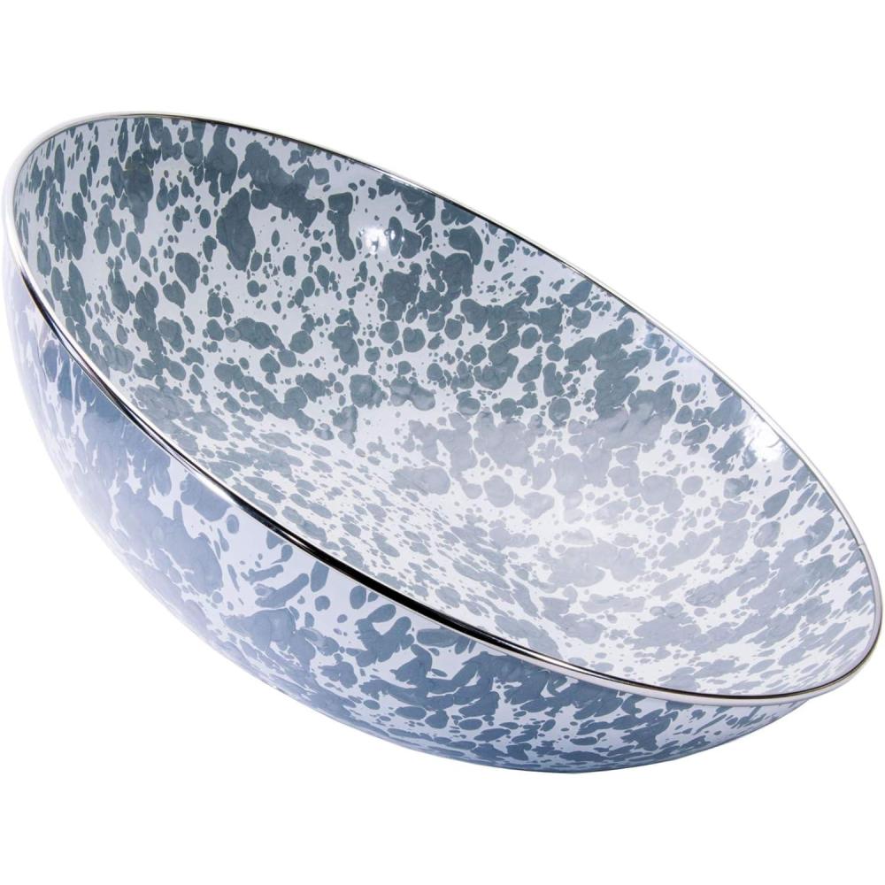 image:imageGolden Rabbit Enamelware Catering Bowl 5 quart OceanGrey Swirl