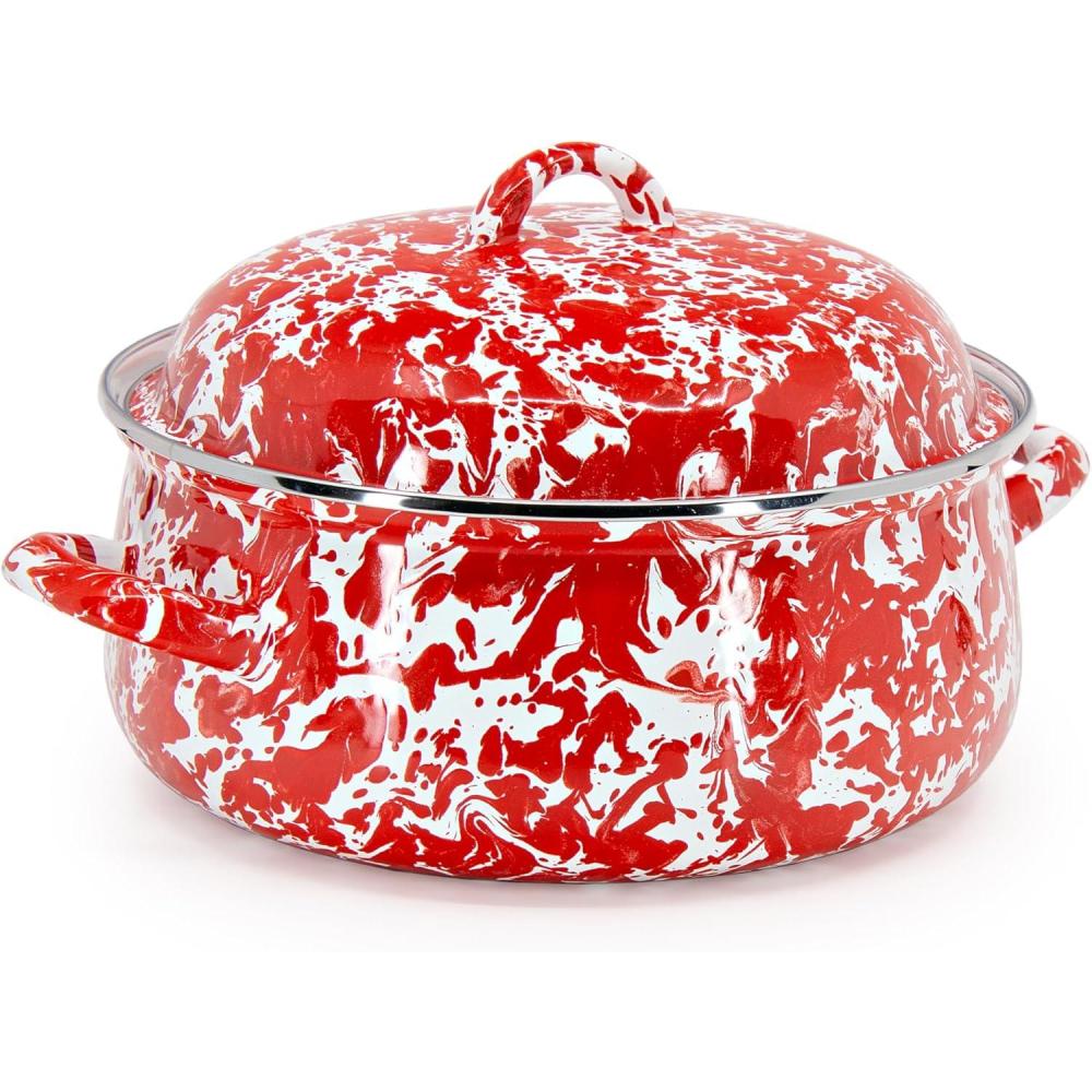 image:imageGolden Rabbit Enamelware Dutch Oven 4 quart Grey SwirlRed Swirl