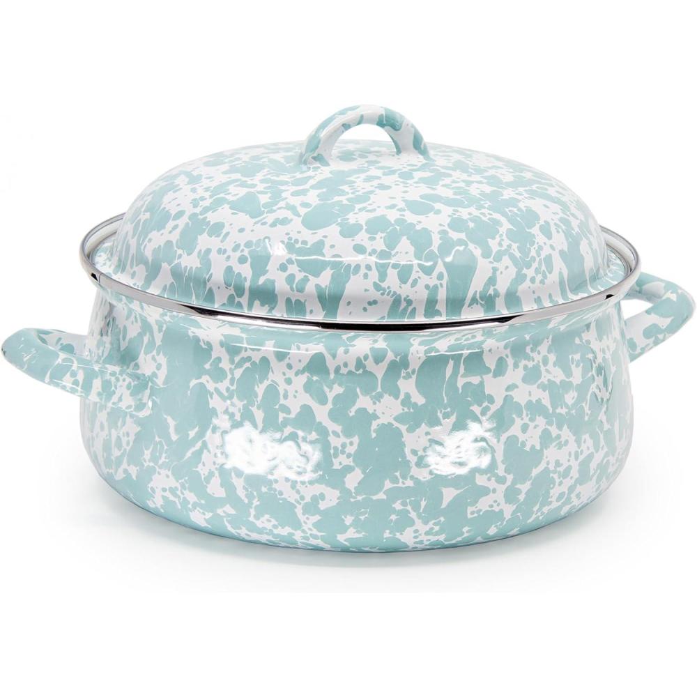 image:imageGolden Rabbit Enamelware Dutch Oven 4 quart Grey SwirlSea Glass