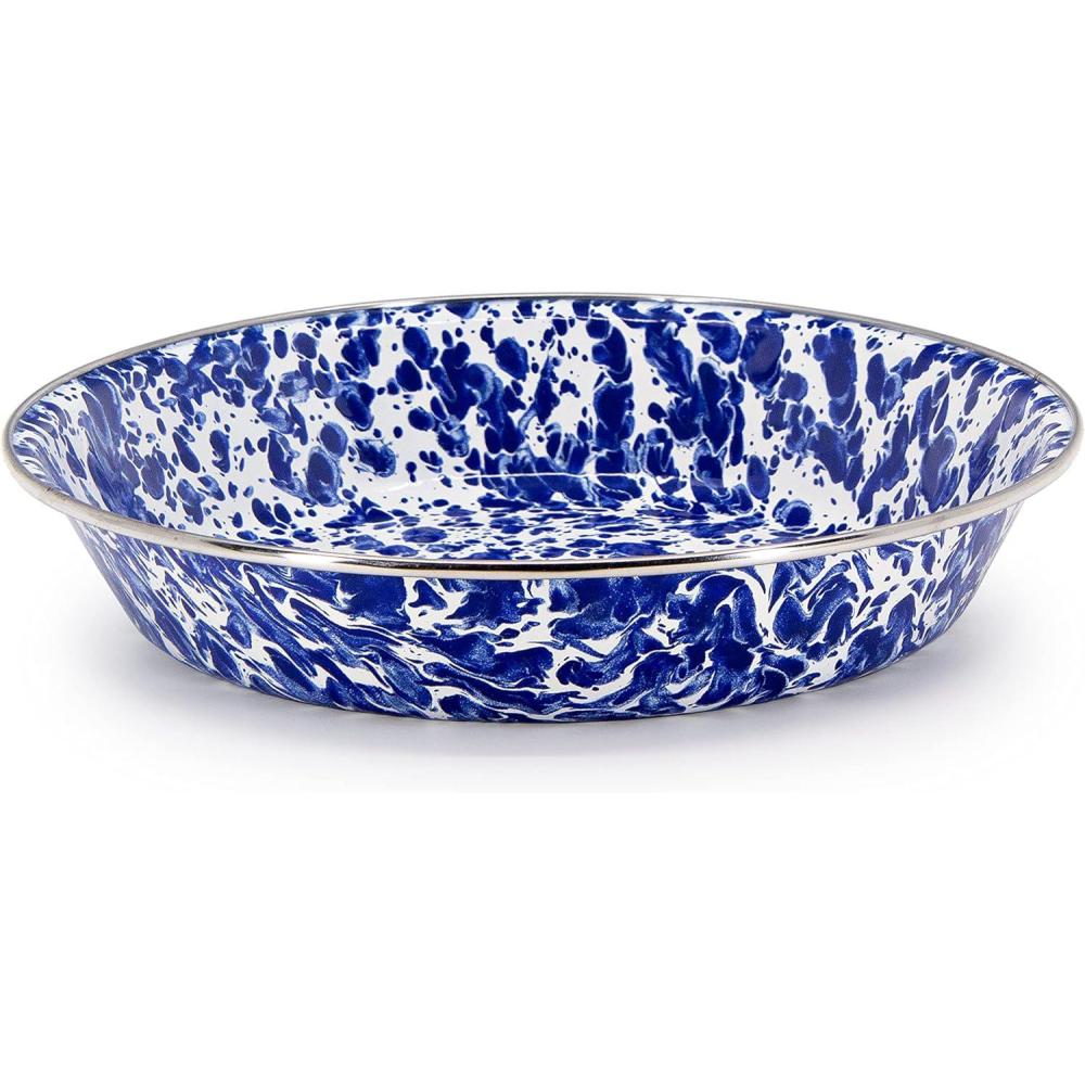 image:imageGolden Rabbit Enamelware Pie Pan Plate 10 inch Sea GlassCobalt Swirl