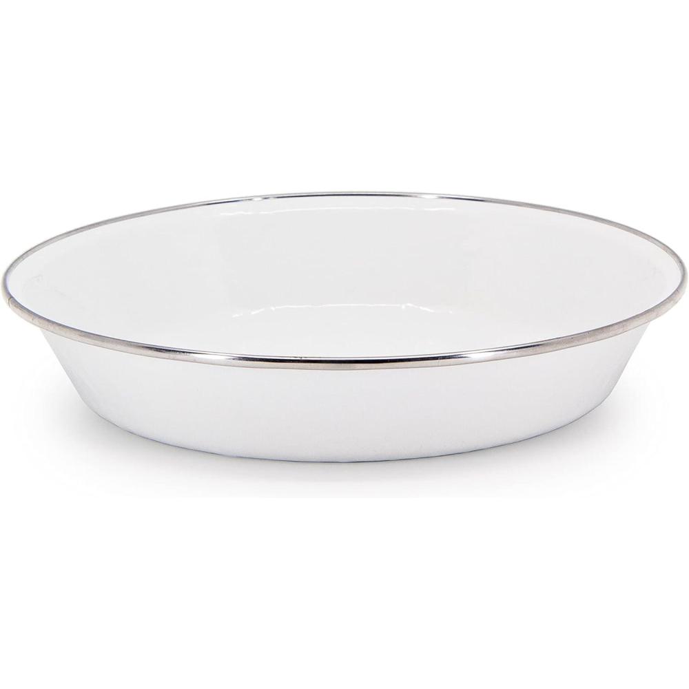 image:imageGolden Rabbit Enamelware Pie Pan Plate 10 inch Sea GlassSolid White Textured