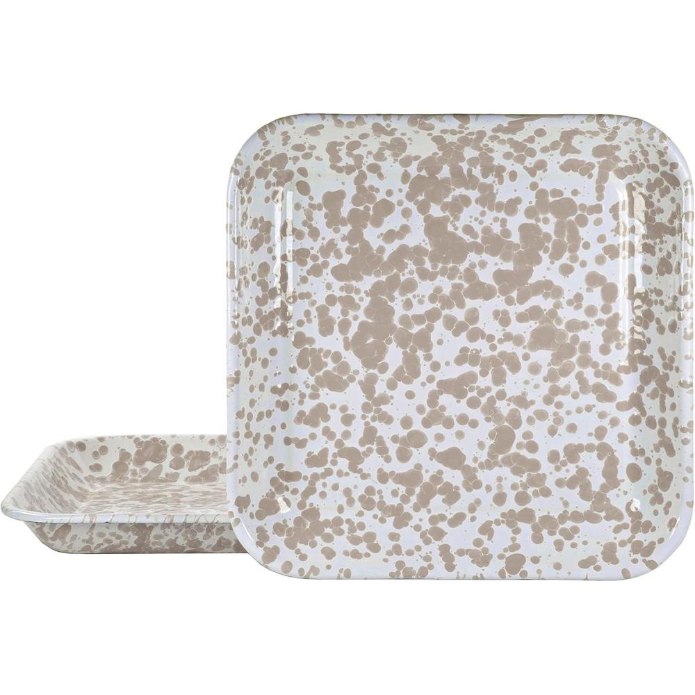 image:imageGolden Rabbit Enamelware Square Plates 105 inch Ocean Set of 2Taupe Swirl