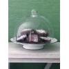 Golden Rabbit Enamelware Cake Plate, 12.5 inch, Red Swirl(Solid White Textured)