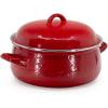 Golden Rabbit Enamelware Dutch Oven, 4 quart, Grey Swirl(Solid Red Textured)