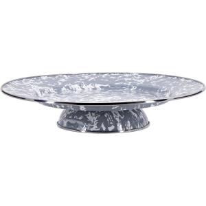 Golden Rabbit Enamelware Cake Plate, 12.5 inch, Red Swirl(Grey Swirl)