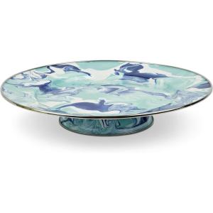 Golden Rabbit Enamelware Cake Plate, 12.5 inch, Red Swirl(Lagoon)