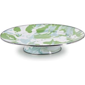 Golden Rabbit Enamelware Cake Plate, 12.5 inch, Red Swirl(Modern Monet)
