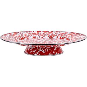 Golden Rabbit Enamelware Cake Plate, 12.5 inch, Red Swirl(Red Swirl)