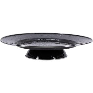 Golden Rabbit Enamelware Cake Plate, 12.5 inch, Red Swirl(Solid Black Textured)