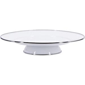 Golden Rabbit Enamelware Cake Plate, 12.5 inch, Red Swirl(Solid White Textured)