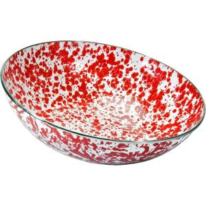 Golden Rabbit Enamelware Catering Bowl, 5 quart, Ocean(Red Swirl)