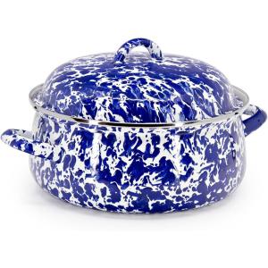 Golden Rabbit Enamelware Dutch Oven, 4 quart, Grey Swirl(Cobalt Swirl)