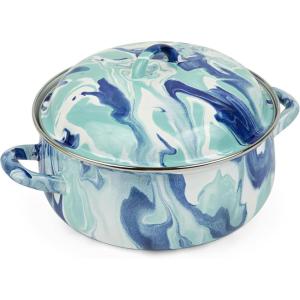 Golden Rabbit Enamelware Dutch Oven, 4 quart, Grey Swirl(Lagoon)
