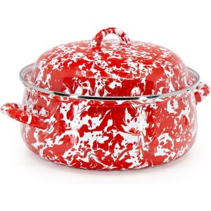 Golden Rabbit Enamelware Dutch Oven, 4 quart, Grey Swirl(Red Swirl)