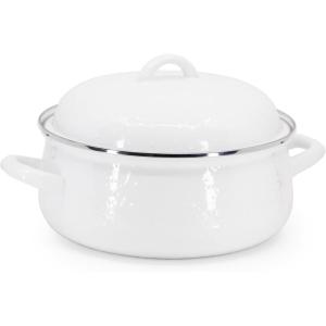 Golden Rabbit Enamelware Dutch Oven, 4 quart, Grey Swirl(Solid White Textured)