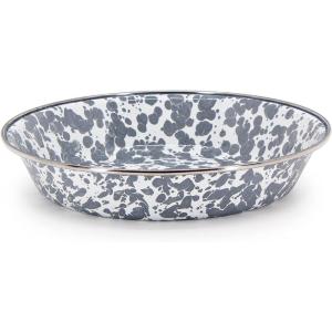 Golden Rabbit Enamelware Pie Pan Plate, 10 inch, Sea Glass(Grey Swirl)