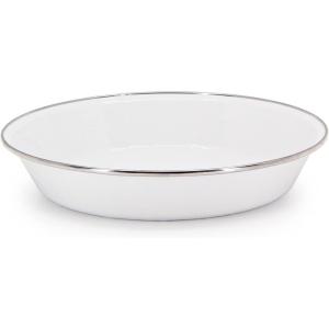 Golden Rabbit Enamelware Pie Pan Plate, 10 inch, Sea Glass(Solid White Textured)