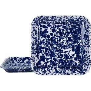 Golden Rabbit Enamelware Square Plates, 10.5 inch, Ocean, Set of 2(Cobalt Swirl)