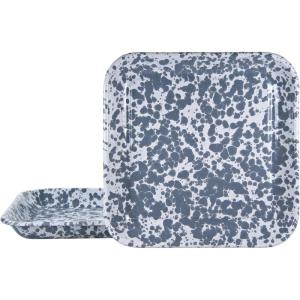 Golden Rabbit Enamelware Square Plates, 10.5 inch, Ocean, Set of 2(Grey Swirl)
