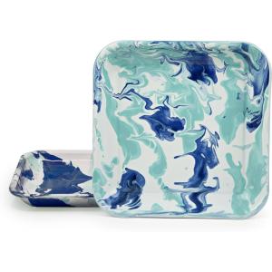 Golden Rabbit Enamelware Square Plates, 10.5 inch, Ocean, Set of 2(Lagoon)