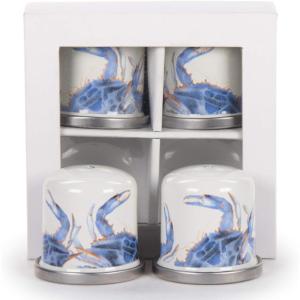 Golden Rabbit Enamelware Salt and Pepper Shakers, 2 Sets in Gift Box, Blue Crab(Blue Crab)