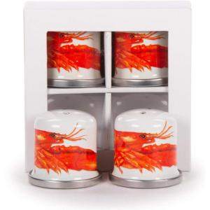 Golden Rabbit Enamelware Salt and Pepper Shakers, 2 Sets in Gift Box, Blue Crab(Lobster)