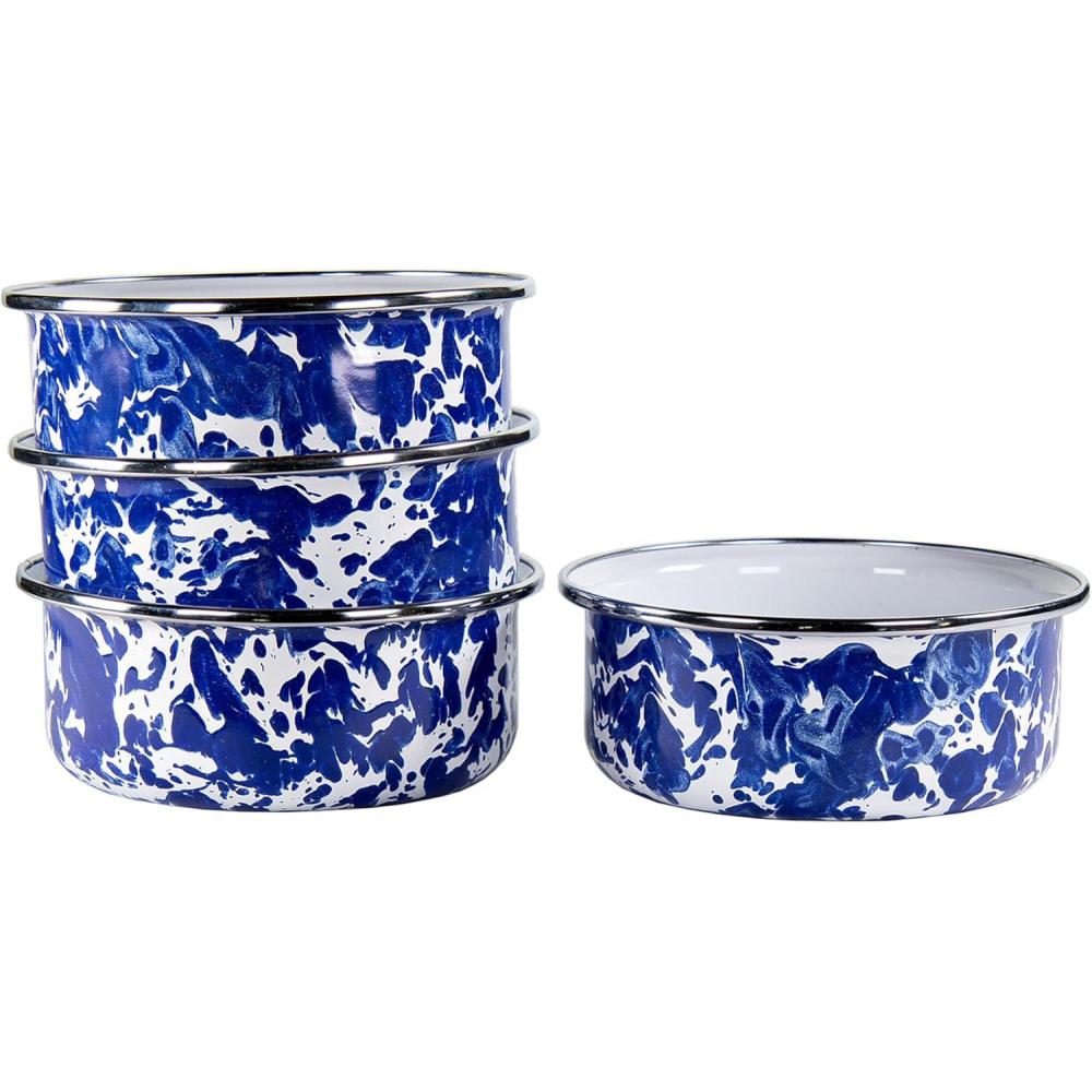 image:imageGolden Rabbit Enamelware Soup Bowls with Lids 14 ounce Grey Swirl Set of 4Cobalt Swirl