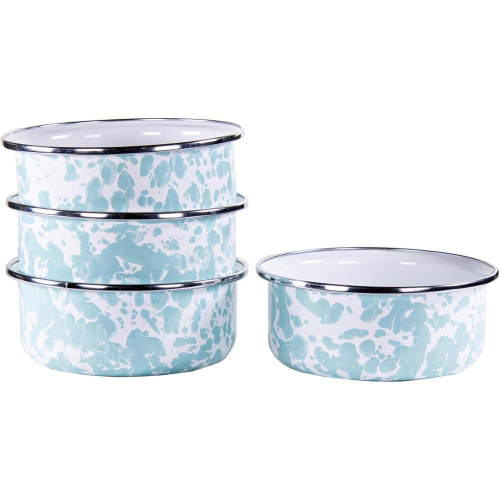 image:imageGolden Rabbit Enamelware Soup Bowls with Lids 14 ounce Grey Swirl Set of 4Sea Glass