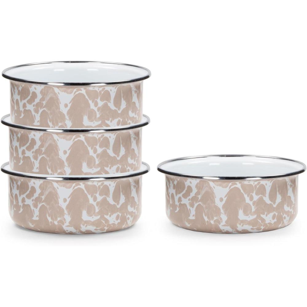 image:imageGolden Rabbit Enamelware Soup Bowls with Lids 14 ounce Grey Swirl Set of 4Taupe Swirl