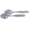 Golden Rabbit Enamelware 2-piece Spoon Set, Slotted and Regular, Grey Swirl(Grey Swirl)