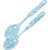 Golden Rabbit Enamelware 2-piece Spoon Set, Slotted and Regular, Grey Swirl(Sea Glass)