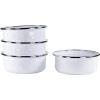 Golden Rabbit Enamelware Soup Bowls with Lids, 14 ounce, Grey Swirl, Set of 4(Solid White Textured)