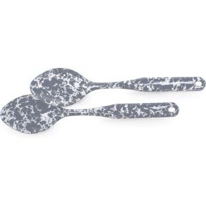 Golden Rabbit Enamelware 2-piece Spoon Set, Slotted and Regular, Grey Swirl(Grey Swirl)
