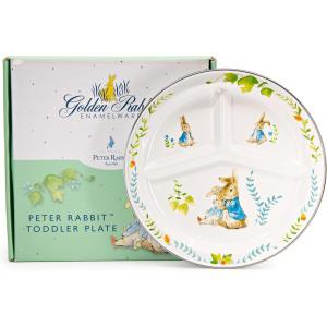 Golden Rabbit Enamelware Toddler Plate, 9 inch, Peter Rabbit(Spring Leaves)