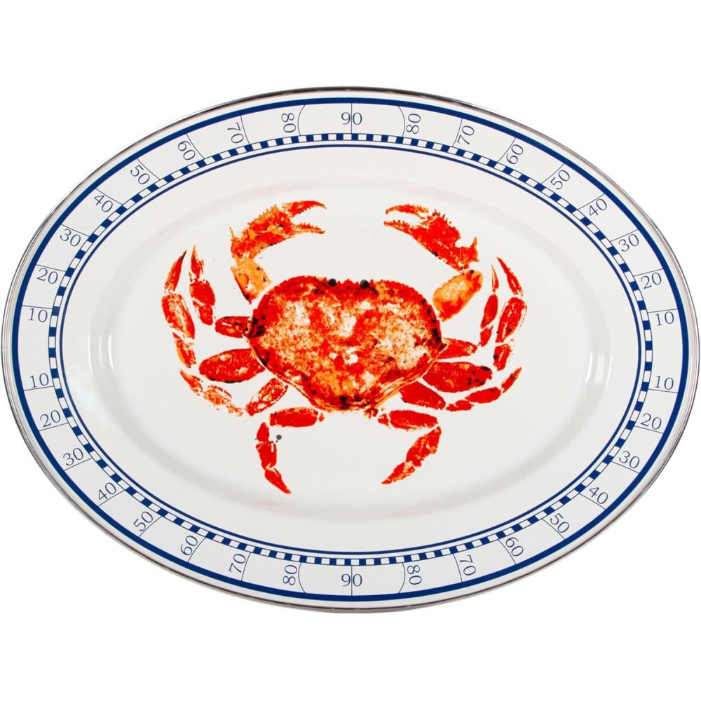image:imageGolden Rabbit Enamelware Oval Platter 12 x 16in Fishing FlyCrab House