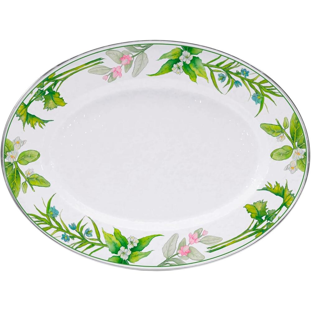 image:imageGolden Rabbit Enamelware Oval Platter 12 x 16in Fishing FlyHerbs