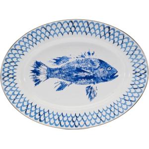 Golden Rabbit Enamelware Oval Platter, 12 x 16in, Fishing Fly(Fish Camp)
