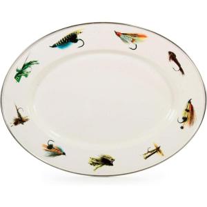 Golden Rabbit Enamelware Oval Platter, 12 x 16in, Fishing Fly(Fishing Fly)