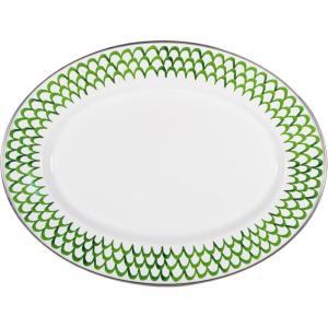 Golden Rabbit Enamelware Oval Platter, 12 x 16in, Fishing Fly(Green Scallop)
