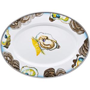 Golden Rabbit Enamelware Oval Platter, 12 x 16in, Fishing Fly(Oyster)