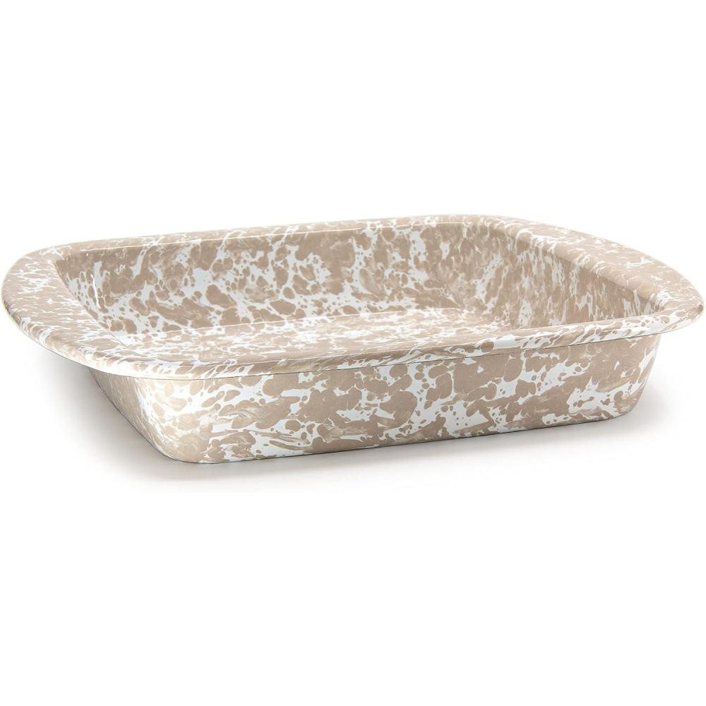 image:imageGolden Rabbit Enamelware Square Brownie Pan 9 inch Cobalt SwirlTaupe Swirl