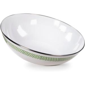 Golden Rabbit Enamelware Catering Bowl, 5 quart, Taupe Swirl(Green Scallop)