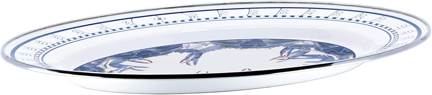 image:imageGolden Rabbit Enamelware Oval Platter 12 x 16in Highland PlaidBlue Crab